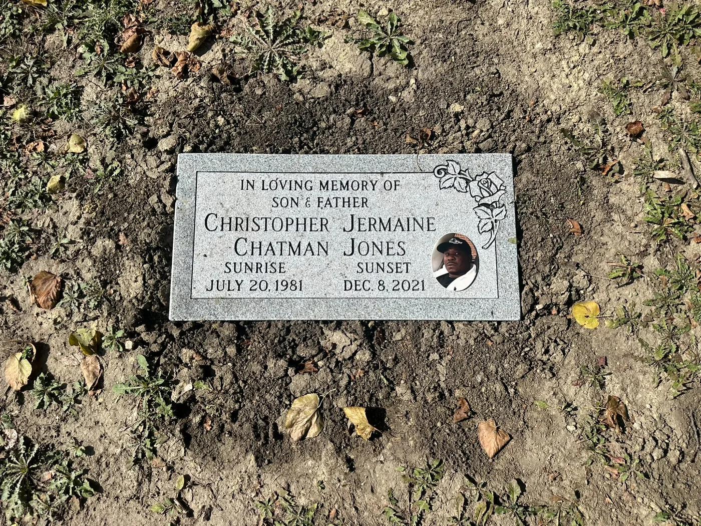 Gray granite flat grave marker Chatman Jones